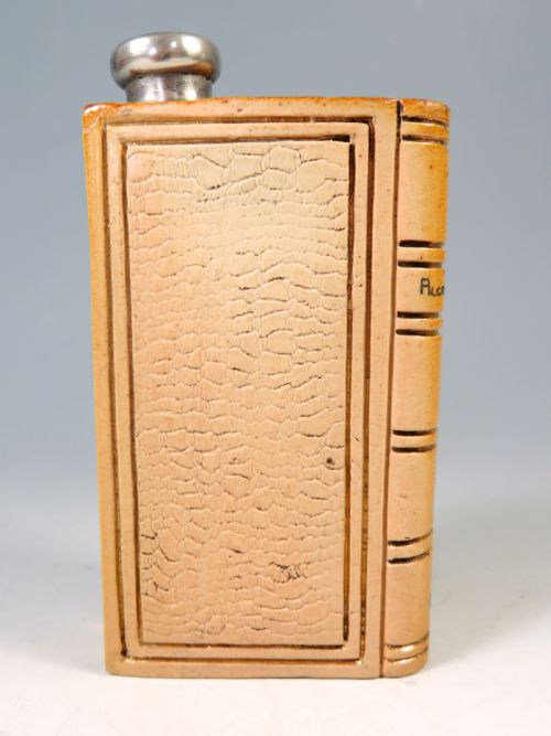ANTIQUE ROYAL DOULTON STONEWARE BOOK SPIRIT HIP FLASK - ADDITIONAL PHOTO 3