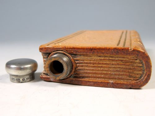 ANTIQUE ROYAL DOULTON STONEWARE BOOK SPIRIT HIP FLASK - ADDITIONAL PHOTO 7