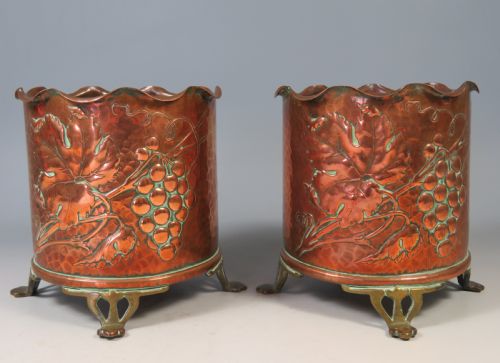 pair of arts and crafts copper and brass pots by carl deffner - CATEGORY: ANTIQUE MISCELLANEOUS - DATED 1890