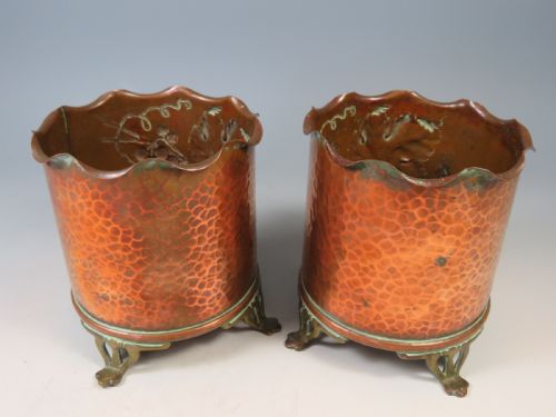 PAIR OF ARTS AND CRAFTS COPPER AND BRASS POTS BY CARL DEFFNER - ADDITIONAL PHOTO 2