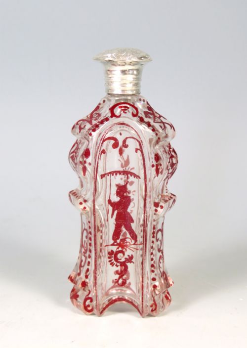 antique bohemian cut glass flashed ruby scent bottle - CATEGORY: ANTIQUE GLASS - DATED 1870