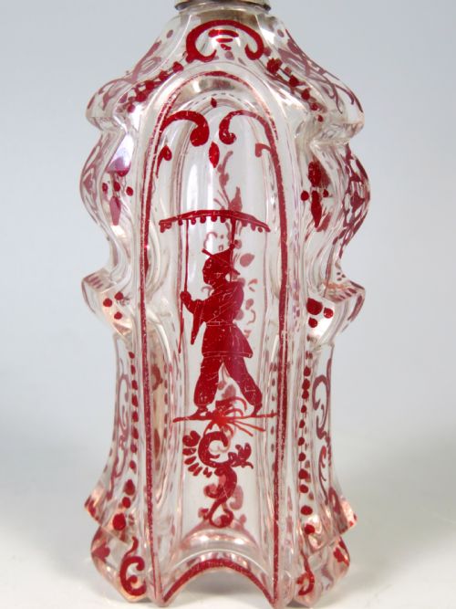 ANTIQUE BOHEMIAN CUT GLASS FLASHED RUBY SCENT BOTTLE - ADDITIONAL PHOTO 1