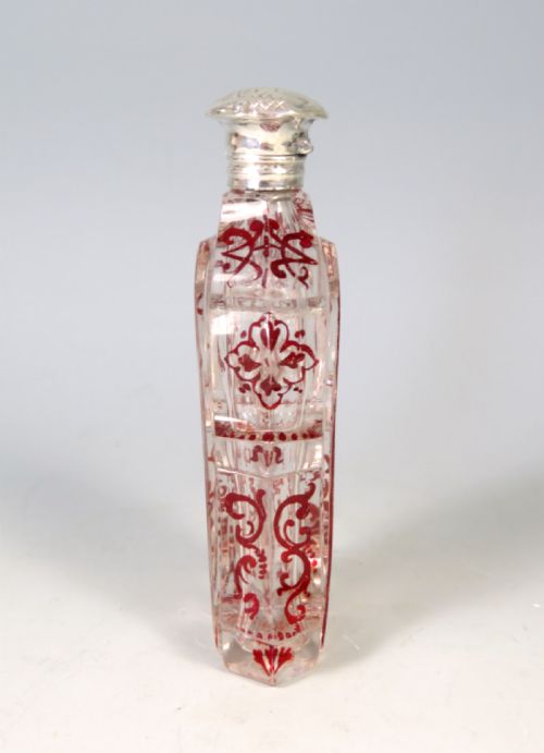 ANTIQUE BOHEMIAN CUT GLASS FLASHED RUBY SCENT BOTTLE - ADDITIONAL PHOTO 2