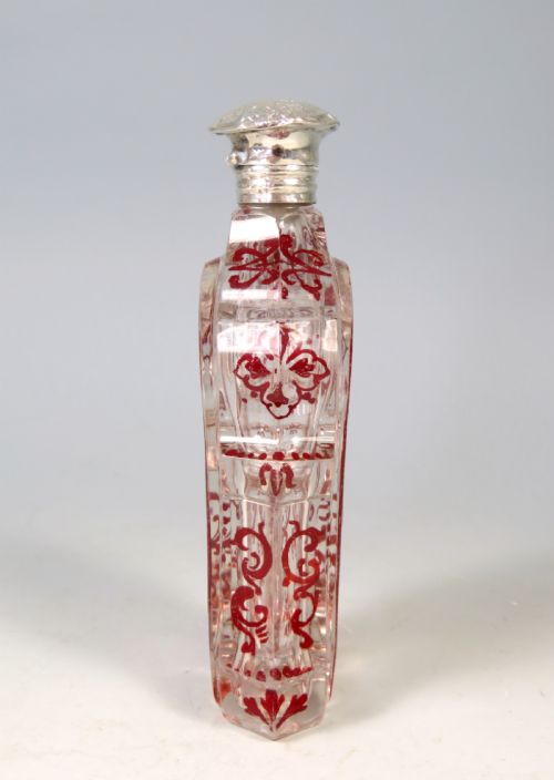 ANTIQUE BOHEMIAN CUT GLASS FLASHED RUBY SCENT BOTTLE - ADDITIONAL PHOTO 3