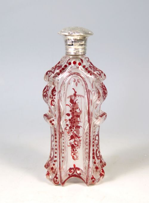ANTIQUE BOHEMIAN CUT GLASS FLASHED RUBY SCENT BOTTLE - ADDITIONAL PHOTO 4