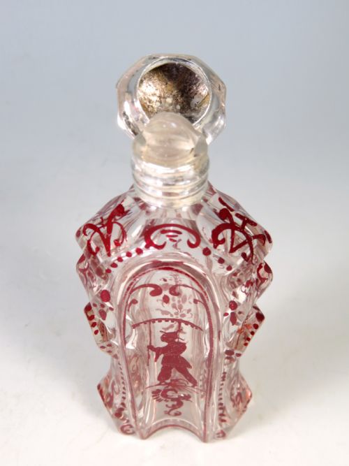 ANTIQUE BOHEMIAN CUT GLASS FLASHED RUBY SCENT BOTTLE - ADDITIONAL PHOTO 9
