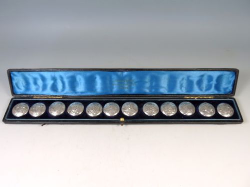 antique boxed set 12 silver buttons - CATEGORY: ANTIQUE SILVER - DATED 1900