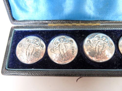 ANTIQUE BOXED SET 12 SILVER BUTTONS - ADDITIONAL PHOTO 1