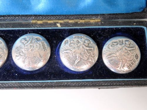 ANTIQUE BOXED SET 12 SILVER BUTTONS - ADDITIONAL PHOTO 2