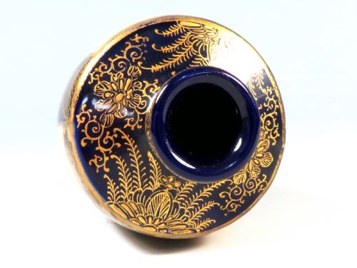 ANTIQUE JAPANESE SATSUMA VASE COBALT BLUE SIGNED - ADDITIONAL PHOTO 4