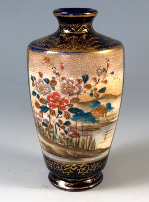 ANTIQUE JAPANESE SATSUMA VASE COBALT BLUE SIGNED - ADDITIONAL PHOTO 5