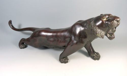 ANTIQUE JAPANESE MEIJI PERIOD BRONZE TIGER OKIMONO - ADDITIONAL PHOTO 1