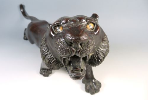 ANTIQUE JAPANESE MEIJI PERIOD BRONZE TIGER OKIMONO - ADDITIONAL PHOTO 3