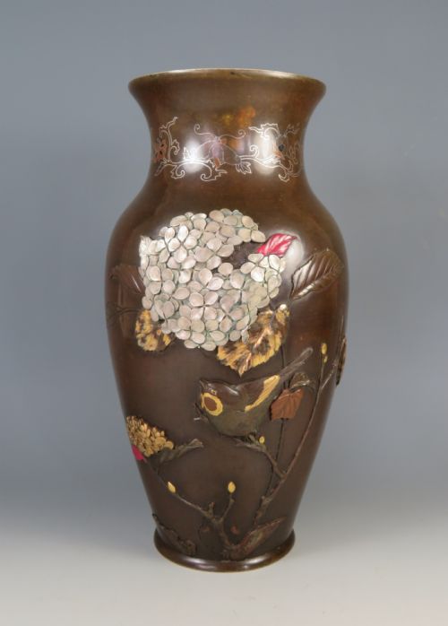 JAPANESE ONLAID BRONZE MIXED METAL VASE AFTER SUZUKI CHOKICHI - ADDITIONAL PHOTO 1