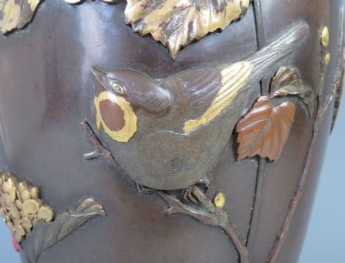 JAPANESE ONLAID BRONZE MIXED METAL VASE AFTER SUZUKI CHOKICHI - ADDITIONAL PHOTO 8