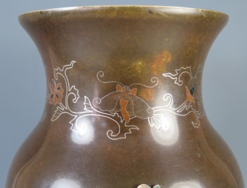 JAPANESE ONLAID BRONZE MIXED METAL VASE AFTER SUZUKI CHOKICHI - ADDITIONAL PHOTO 10
