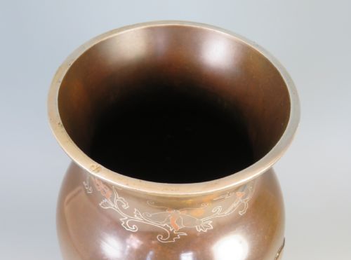 JAPANESE ONLAID BRONZE MIXED METAL VASE AFTER SUZUKI CHOKICHI - ADDITIONAL PHOTO 11
