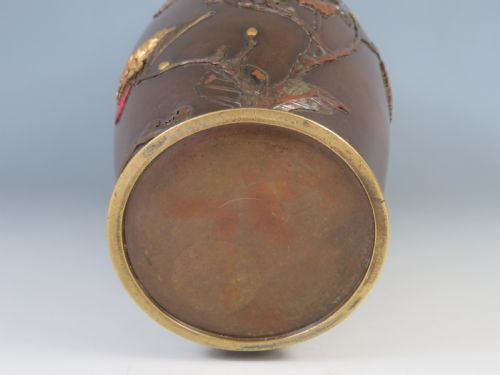 JAPANESE ONLAID BRONZE MIXED METAL VASE AFTER SUZUKI CHOKICHI - ADDITIONAL PHOTO 12