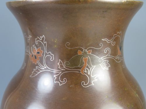 JAPANESE ONLAID BRONZE MIXED METAL VASE AFTER SUZUKI CHOKICHI - ADDITIONAL PHOTO 13