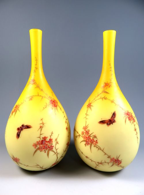 pair of thomas webb yellow cased glass vases - CATEGORY: ANTIQUE GLASS - DATED 1880