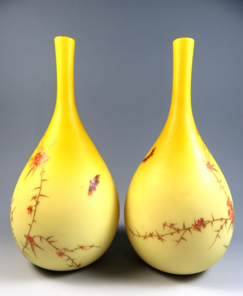 PAIR OF THOMAS WEBB YELLOW CASED GLASS VASES - ADDITIONAL PHOTO 1