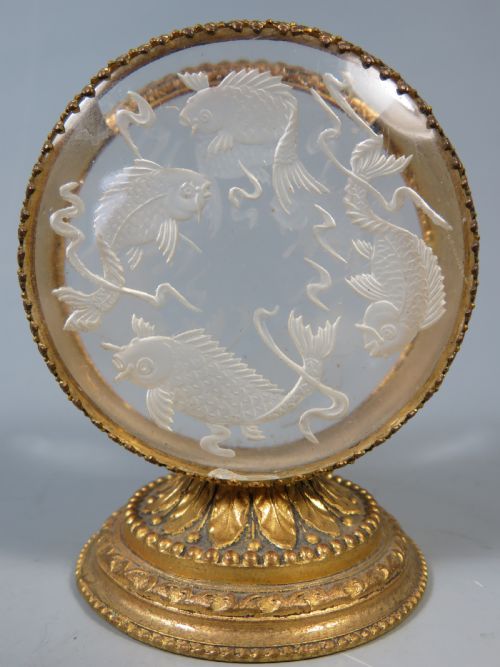 BACCARAT GLASS INTAGLIO CUT ORMOLU CAVIAR SET - ADDITIONAL PHOTO 7