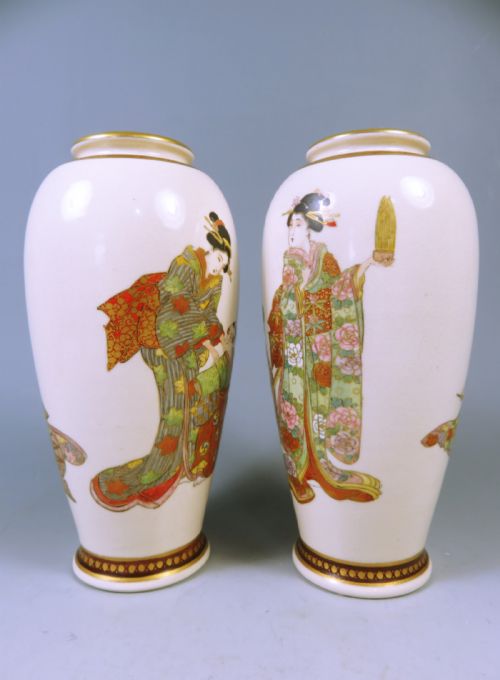 PAIR OF JAPANESE MEIJI PERIOD KOSHIDA SATSUMA VASES - ADDITIONAL PHOTO 1