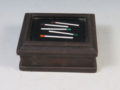 antique pietra dura carved wood match safestriker box - CATEGORY: ANTIQUE BOXES - DATED 1890