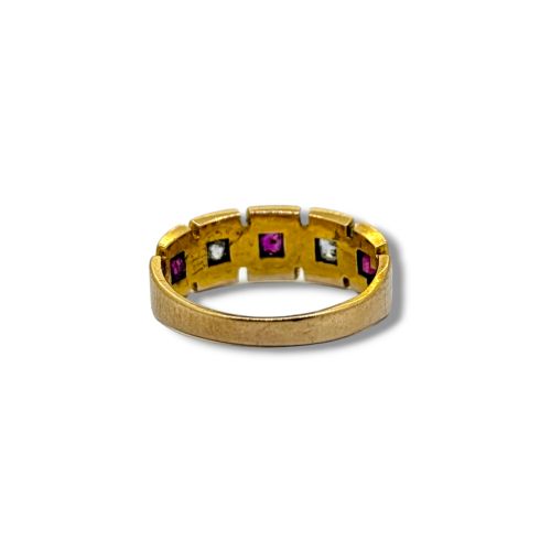 VICTORIAN 15 CARAT GOLD RUBY OLD CUT DIAMOND FIVE STONE RING - ADDITIONAL PHOTO 1