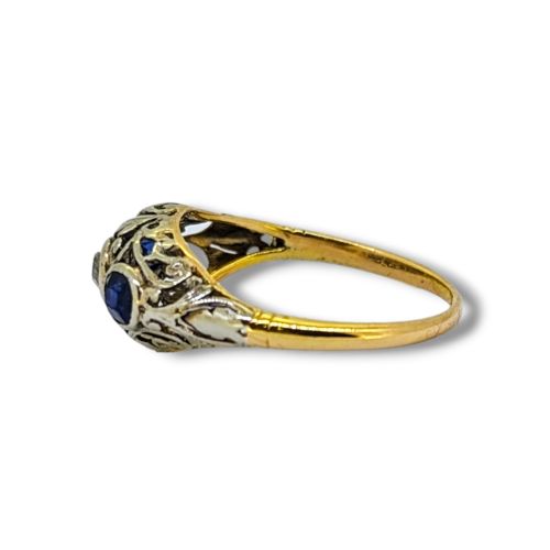 18 CARAT GOLD ANTIQUE SAPPHIRE AND DIAMOND RING - ADDITIONAL PHOTO 1