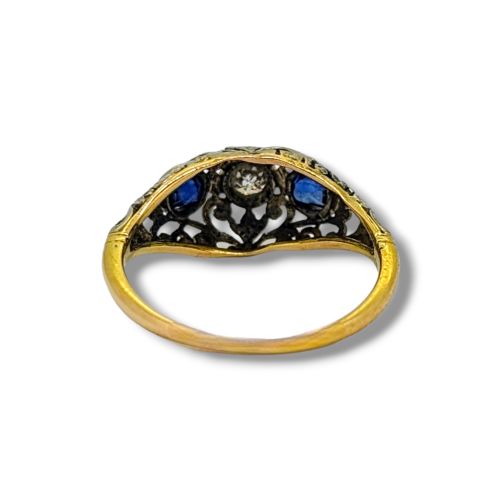 18 CARAT GOLD ANTIQUE SAPPHIRE AND DIAMOND RING - ADDITIONAL PHOTO 2