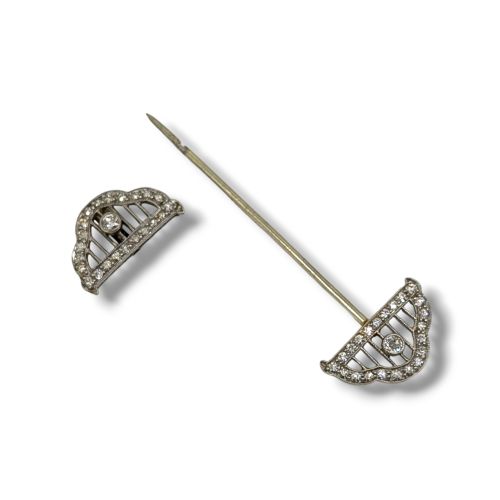 ART DECO 18 CARAT GOLD PLATINUM DIAMOND JABOT PIN - ADDITIONAL PHOTO 1