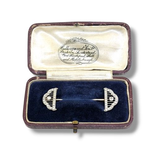 ART DECO 18 CARAT GOLD PLATINUM DIAMOND JABOT PIN - ADDITIONAL PHOTO 2