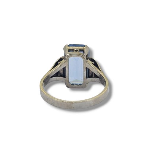 ART DECO PLATINUM GOLD AQUAMARINE SINGLE STONE RING - ADDITIONAL PHOTO 1