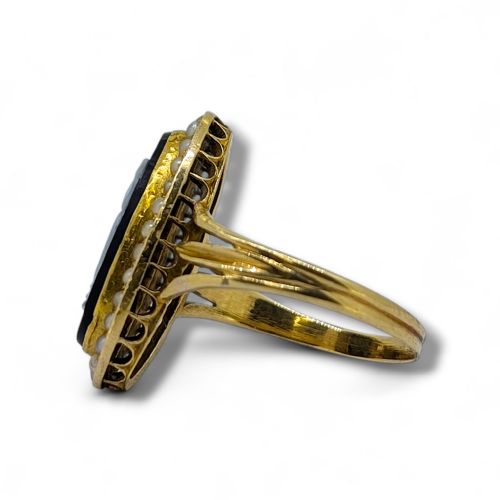 VICTORIAN 18CT GOLD CARVED ONYX PEARL CAMEO RING - ADDITIONAL PHOTO 1