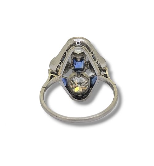 ART DECO PLATINUM OLD CUT DIAMOND SAPPHIRE CLUSTER RING - ADDITIONAL PHOTO 1