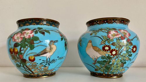 PAIR JAPANESE CLOISONNE JARDINIRES C1900