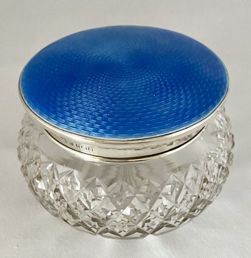 BLUE GUILLOCHE ENAMEL ON SILVER POWDER BOWL BIR 1931