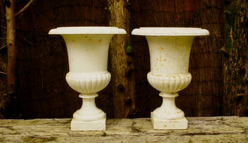 Pair of Victorian cast Iron Urns.46cm