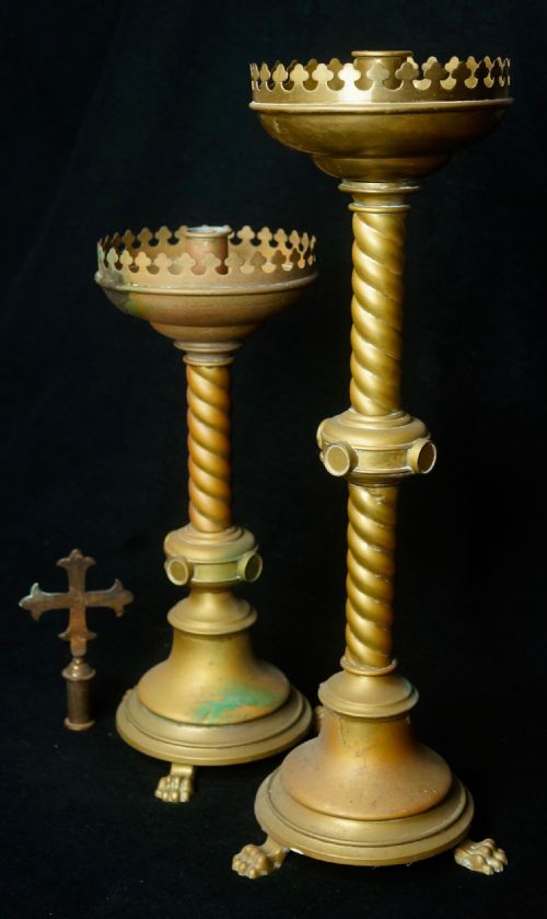 Two Gothic revival extra large candlesticks untouched 
