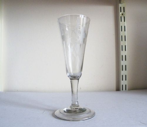 AN 18th CENTURY ENGRAVED TALL ALE GLASS  CIRCA 1740