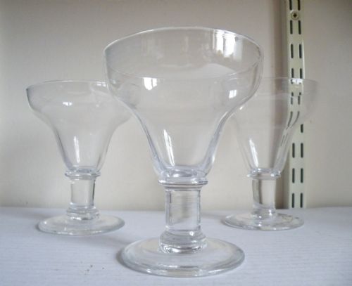SET OF THREE ANTIQUE PAN TOP GLASS RUMMERS