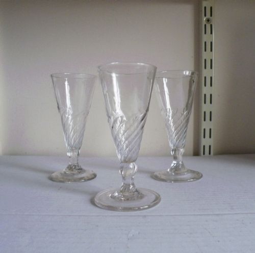 THREE GEORGIAN HALF WRYTHEN BOWL ALE GLASSES  