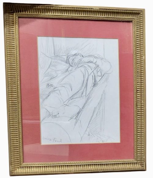 lucien freud pencil drawing - CATEGORY: ANTIQUE ART - DATED 1960