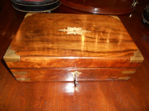 brass bound walnut box - CATEGORY: ANTIQUE BOXES - DATED VICTORIAN