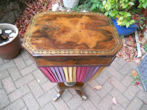 brass inlaid regency rosewood work table - CATEGORY: ANTIQUE TABLES - DATED 1800