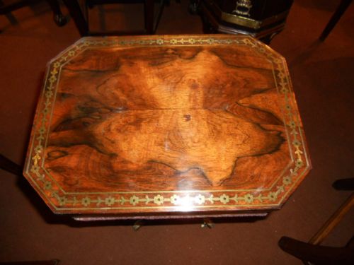BRASS INLAID REGENCY ROSEWOOD WORK TABLE - ADDITIONAL PHOTO 2