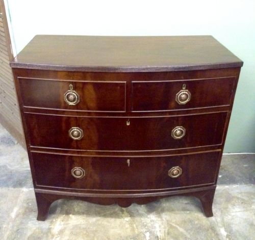 early 19th c mahogany small bow fronted chest of drawers - CATEGORY: ANTIQUE CHEST OF DRAWERS - DATED 1800