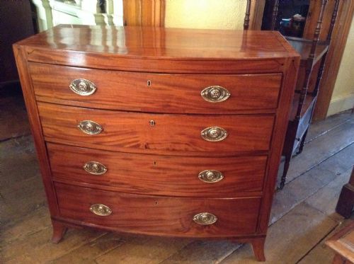 sheraton period bow front mahogany chest of drawers - CATEGORY: ANTIQUE CHEST OF DRAWERS - DATED 1800