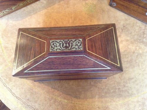 REGENCY ROSEWOOD BRASS INLAID TEA CADDY - ADDITIONAL PHOTO 2
